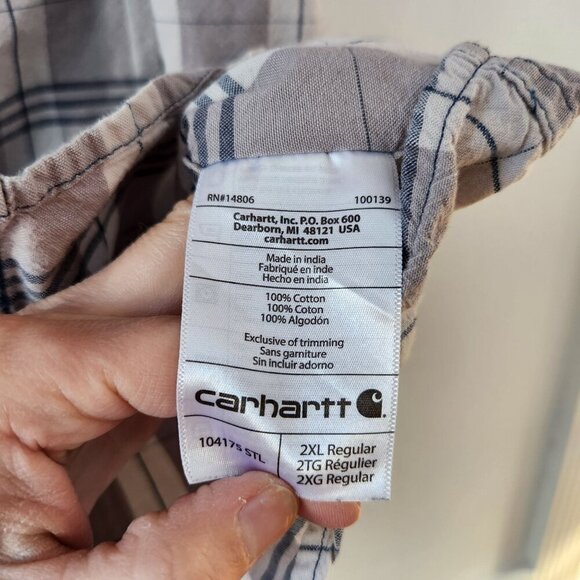 Carhartt Original Fit Plaid Short Sleeve Button Down Shirt Casual Grey Men's 2XL - Picture 7 of 9
